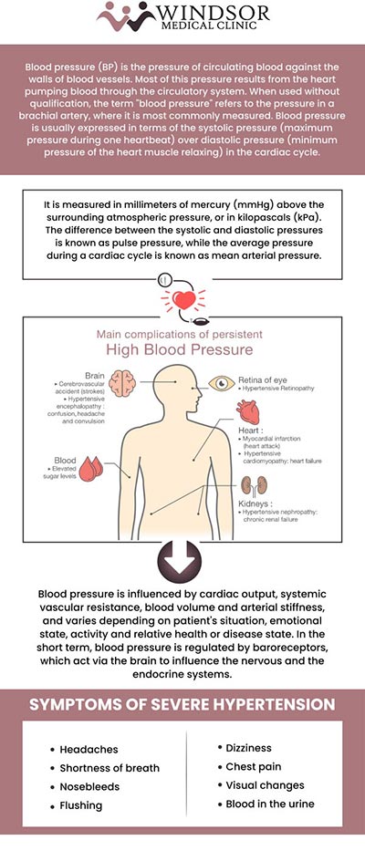 Blood pressure is the force of blood pushing against the walls of your arteries as your heart pumps it around your body. Maintaining healthy blood pressure is essential for overall health, as high or low levels can lead to serious health issues. At Windsor Medical Clinic, our team is dedicated to monitoring and managing your blood pressure with personalized care, ensuring you stay on track for optimal well-being. For more information, contact us or request an appointment online. We are conveniently located at 11434 N 53rd St, Temple Terrace, FL 33617, United States. 