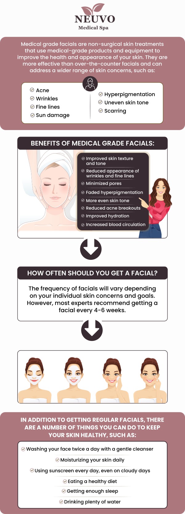 At Neuvo Medical Spa, medical-grade skincare treatments are designed to target a variety of skin concerns with advanced products and techniques. Our team customizes each treatment to your unique skin needs, helping you achieve smoother, healthier, and more radiant skin. Trust our professionals to deliver effective solutions with the highest level of care and expertise. For more information, contact us or request an appointment online. We are conveniently located at 2653 Bruce B Downs Blvd, Unit 119, Wesley Chapel, FL 33543.
